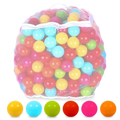 BalanceFrom Play Pit Balls Toy Set for Kids with Mesh Bag, Rainbow or Pastel Colors – Crush-Proof Plastic for Ball Pits, Playhouses, Bounce Houses, Pools, Tents, and Birthday Parties